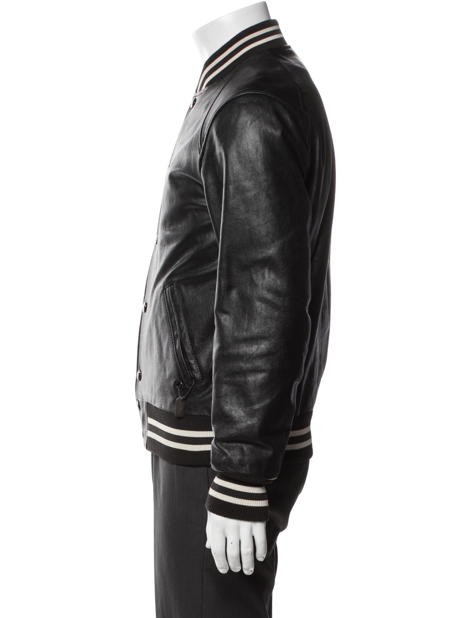 Coach Lamb Leather Striped Bomber Jacket