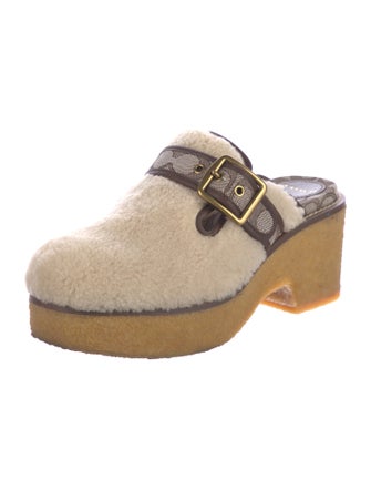 Coach Shearling Colorblock Pattern Mules