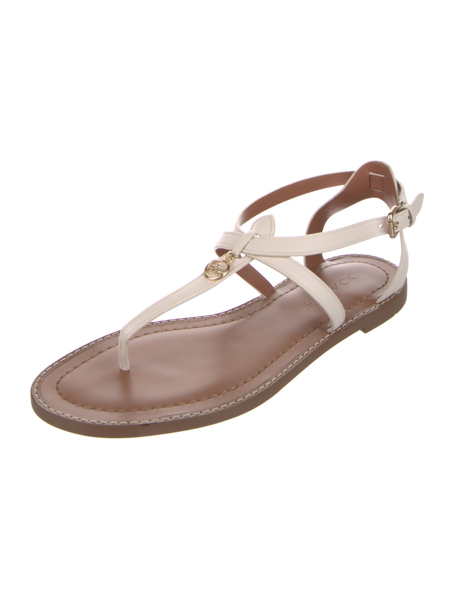 Coach Leather Chain-Link Accents T-Strap Sandals