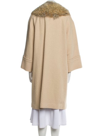 Coach Wool Tweed Pattern Faux Fur Coat