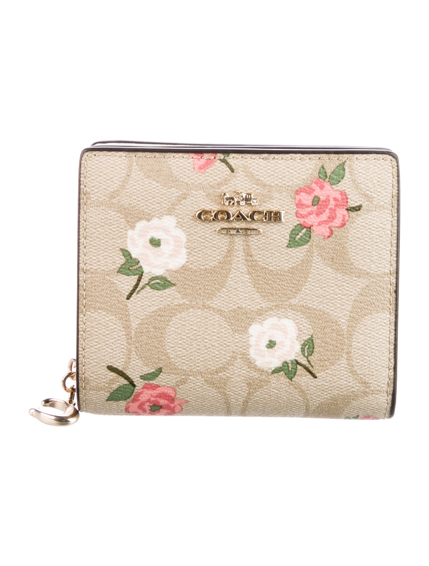 Coach Leather Floral Print Bifold Wallet