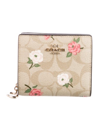 Coach Leather Floral Print Bifold Wallet