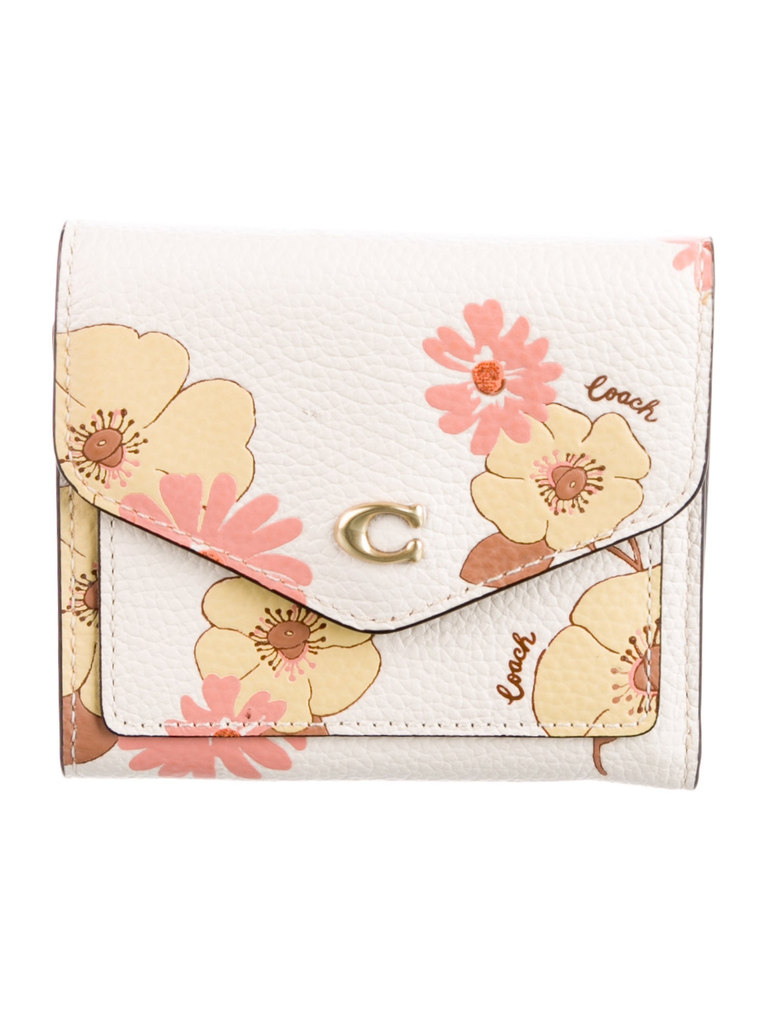 Coach Leather Floral Print Compact Wallet
