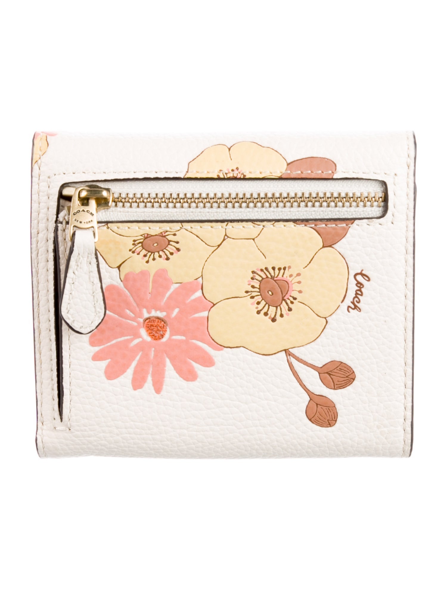 Coach Leather Floral Print Compact Wallet
