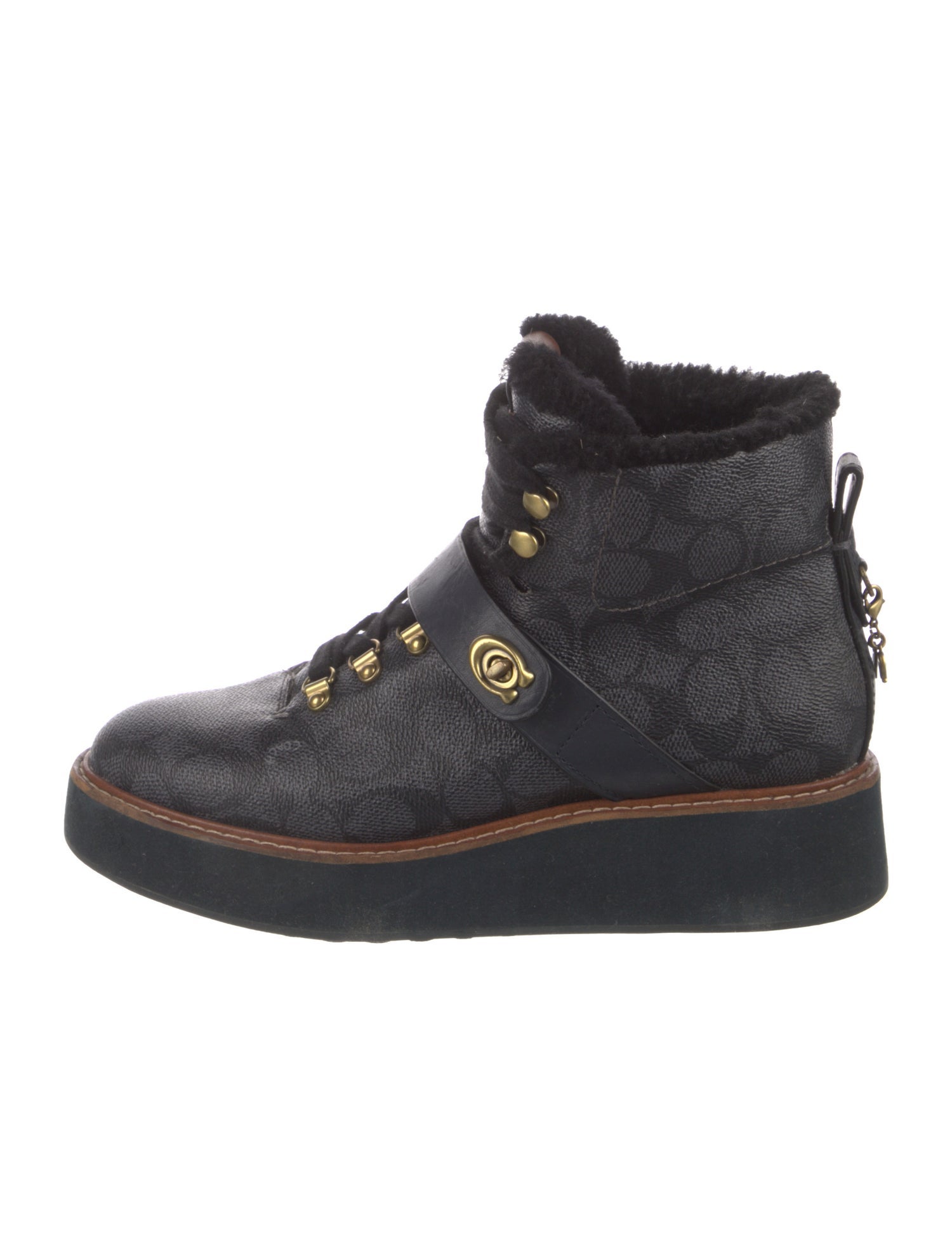 Coach Leather Printed Lace-Up Boots