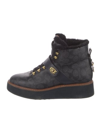 Coach Leather Printed Lace-Up Boots