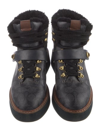 Coach Leather Printed Lace-Up Boots