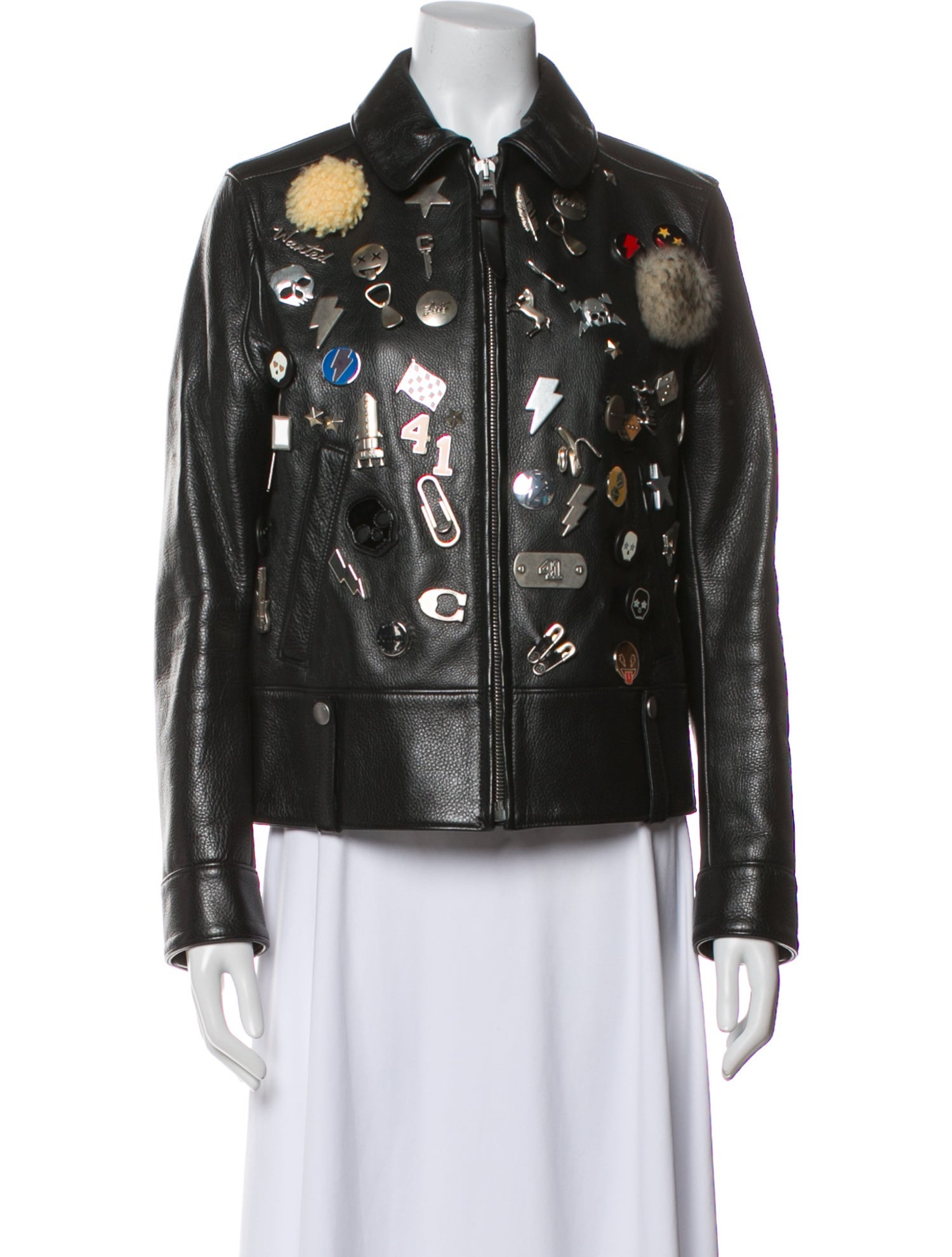 Coach Calf Leather Printed Fur Jacket