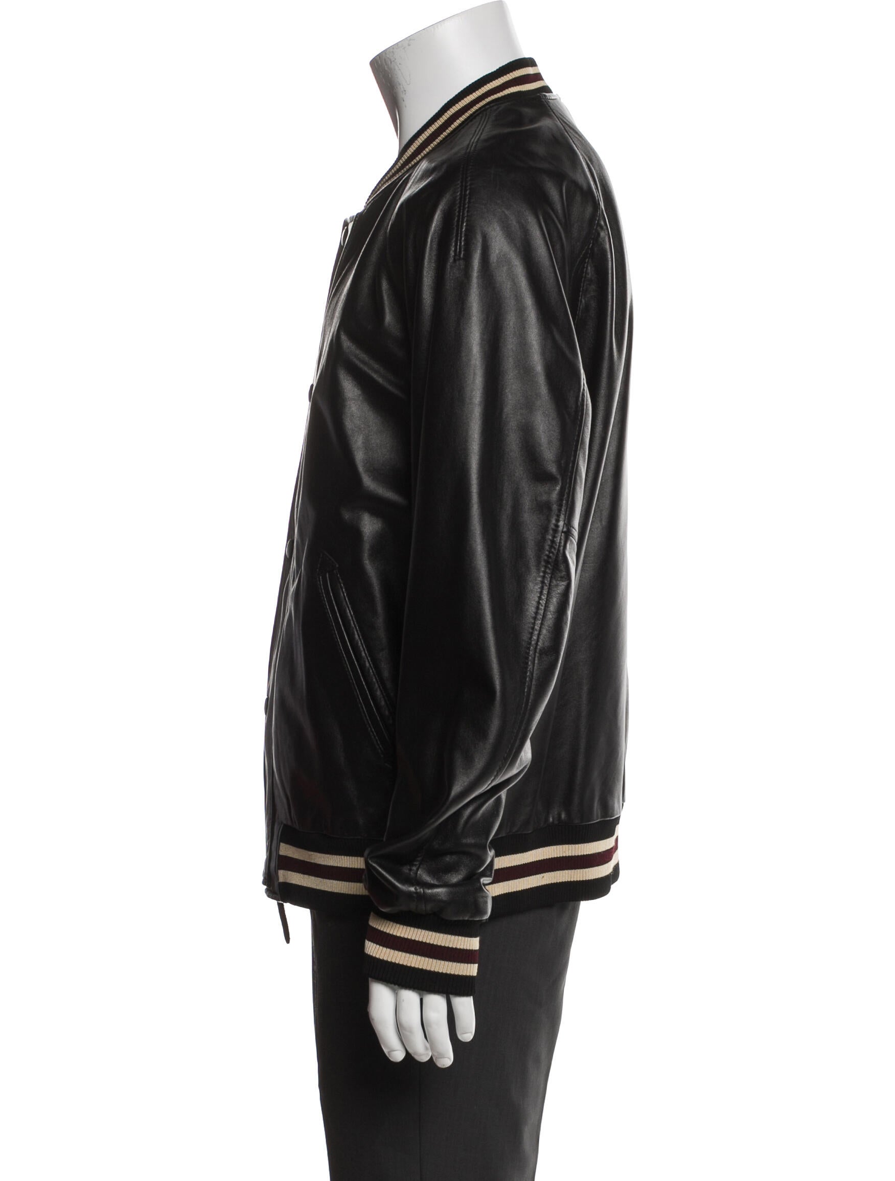 Coach Lamb Leather Striped Bomber Jacket