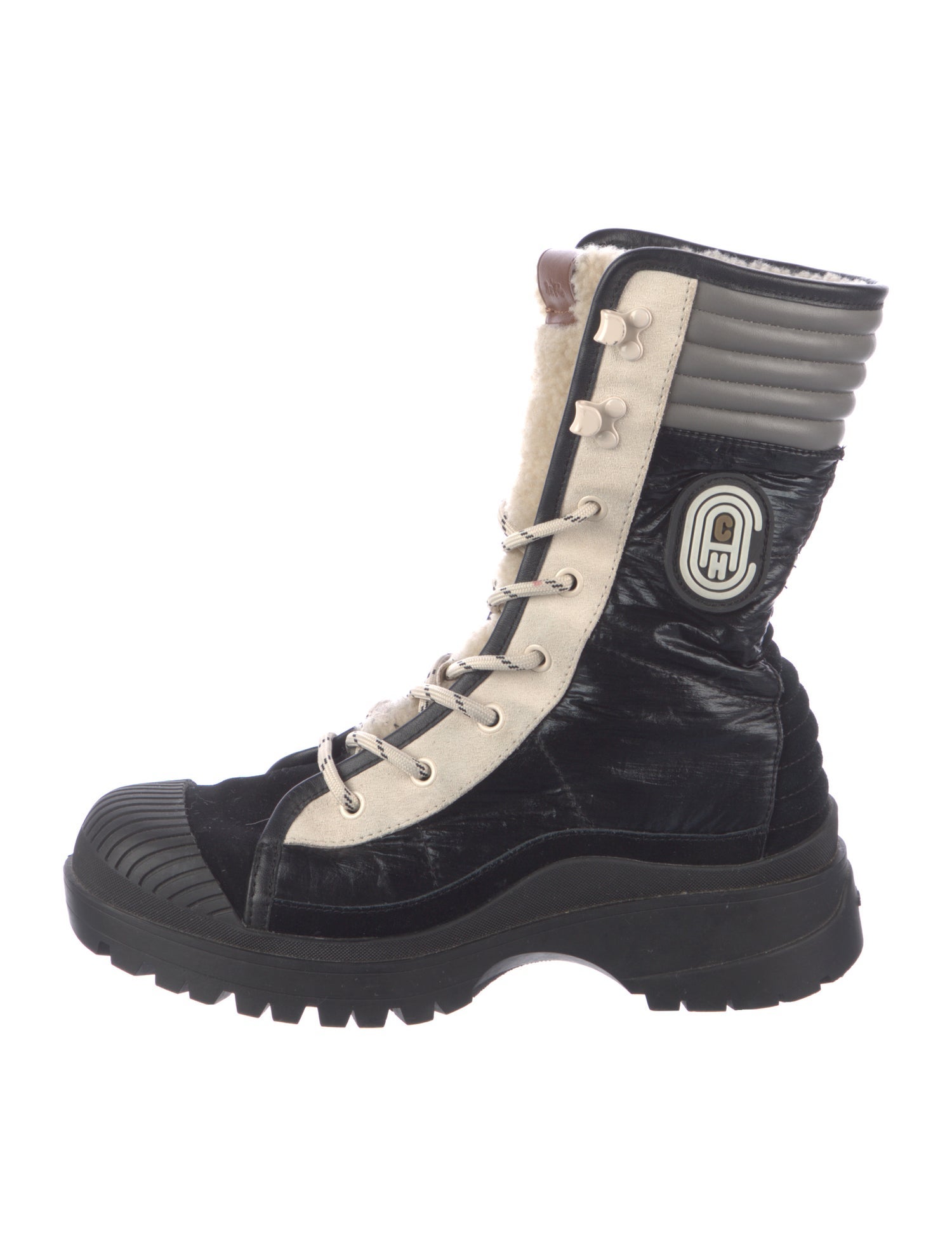 Coach Leather Colorblock Pattern Combat Boots