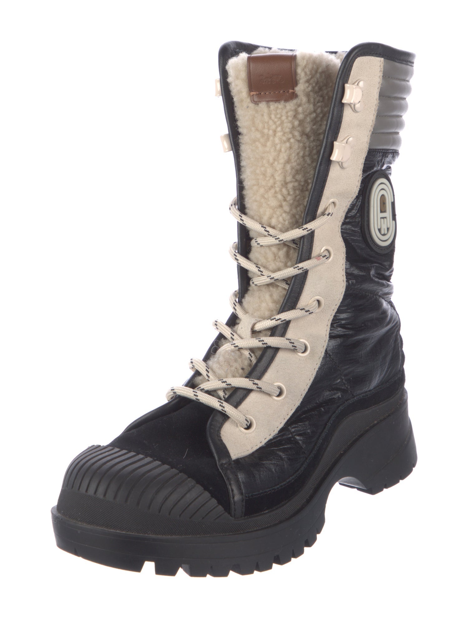 Coach Leather Colorblock Pattern Combat Boots