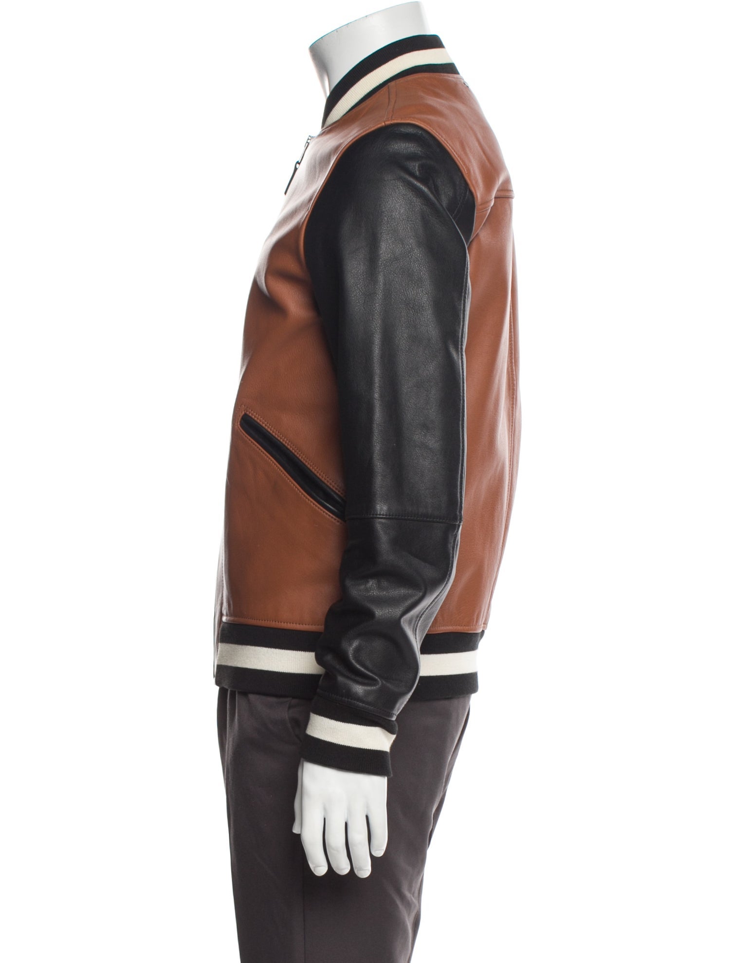 Coach Leather Colorblock Pattern Bomber Jacket