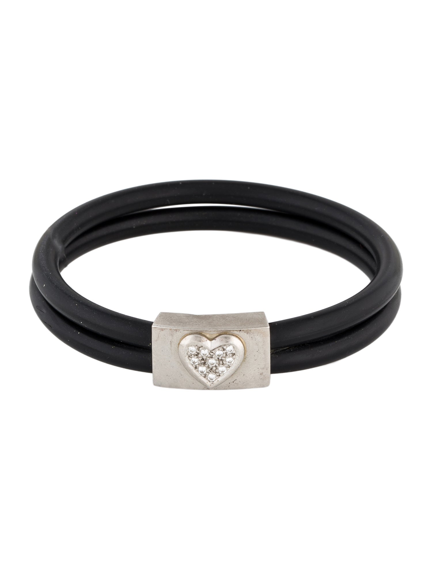 Cédé Platinum Diamond Heart Double Rubber Bracelet