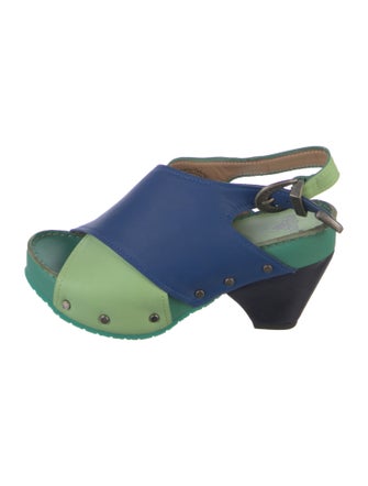 John Fluevog Leather Colorblock Pattern Slingback Sandals