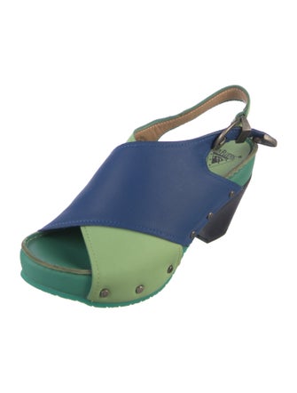 John Fluevog Leather Colorblock Pattern Slingback Sandals