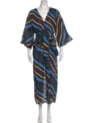 Pre-owned Cala De La Cruz Linen Long Dress In Purple