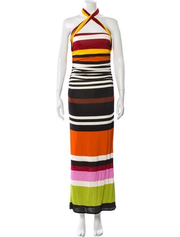 Pre-owned Cala De La Cruz Striped Long Dress In Multi