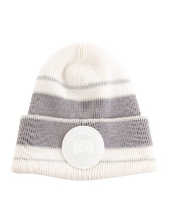 Canada Goose Knitted White Beanie w/ Embroidered Embellishment