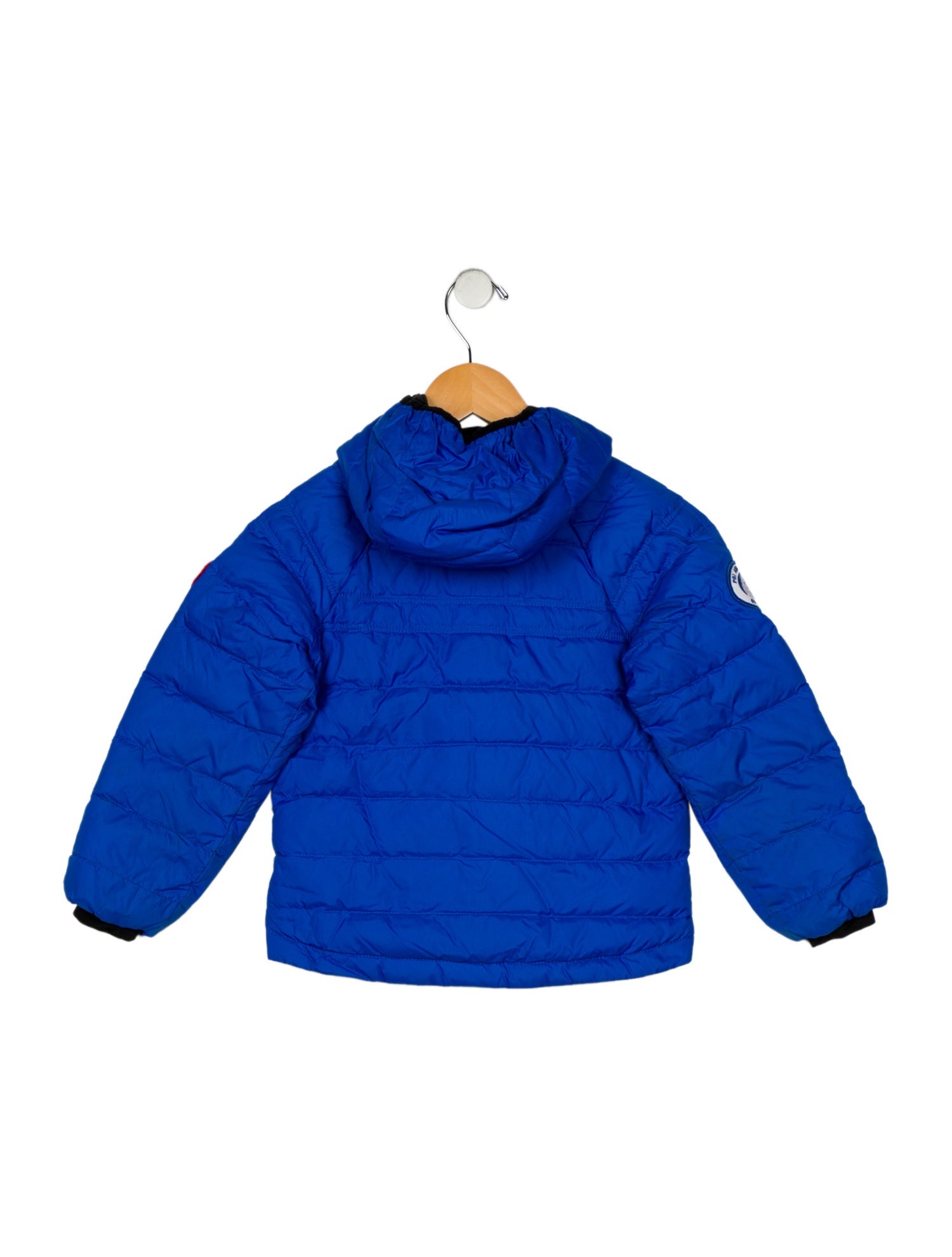 Canada Goose blue puffer jacket with hood and zip closure