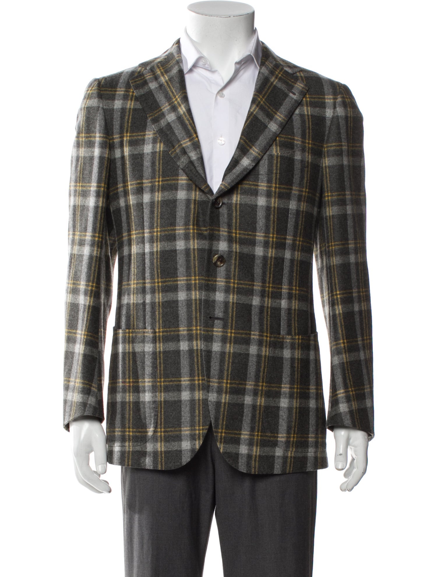 Cesare Attolini Wool Plaid Print Blazer