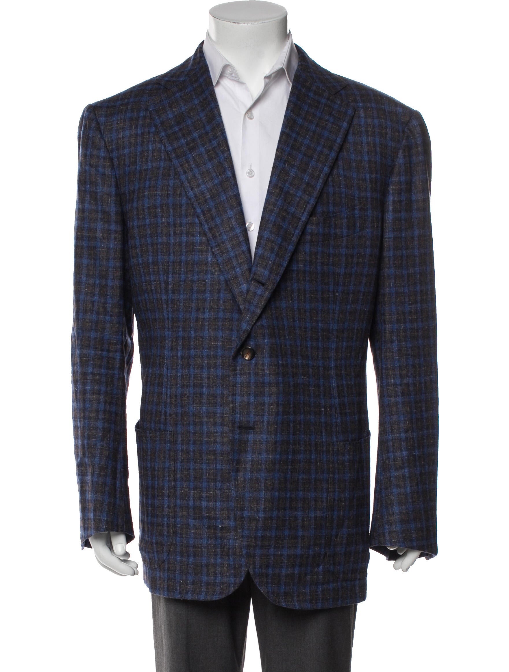 Cesare Attolini Wool Plaid Print Peacoat