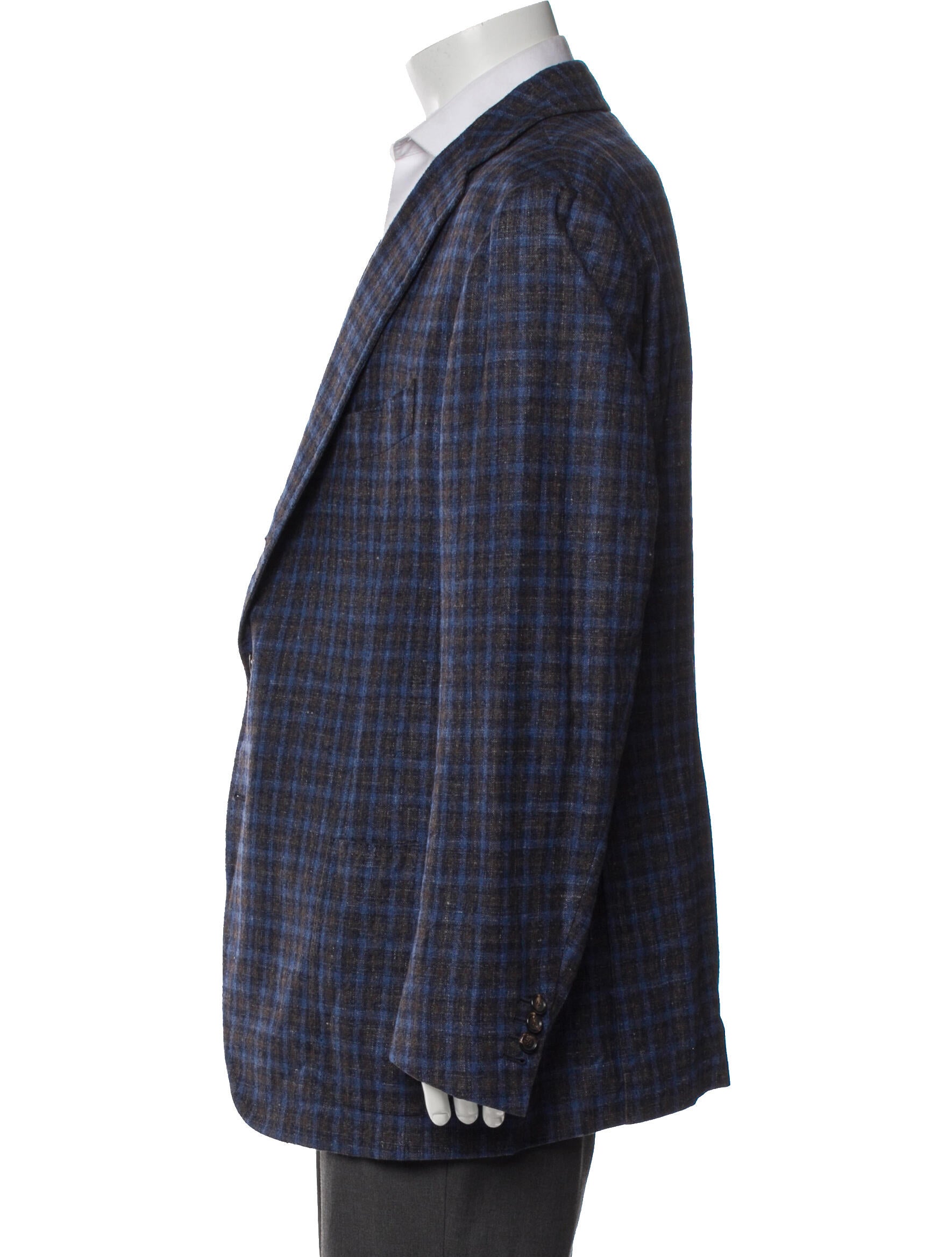 Cesare Attolini Wool Plaid Print Peacoat