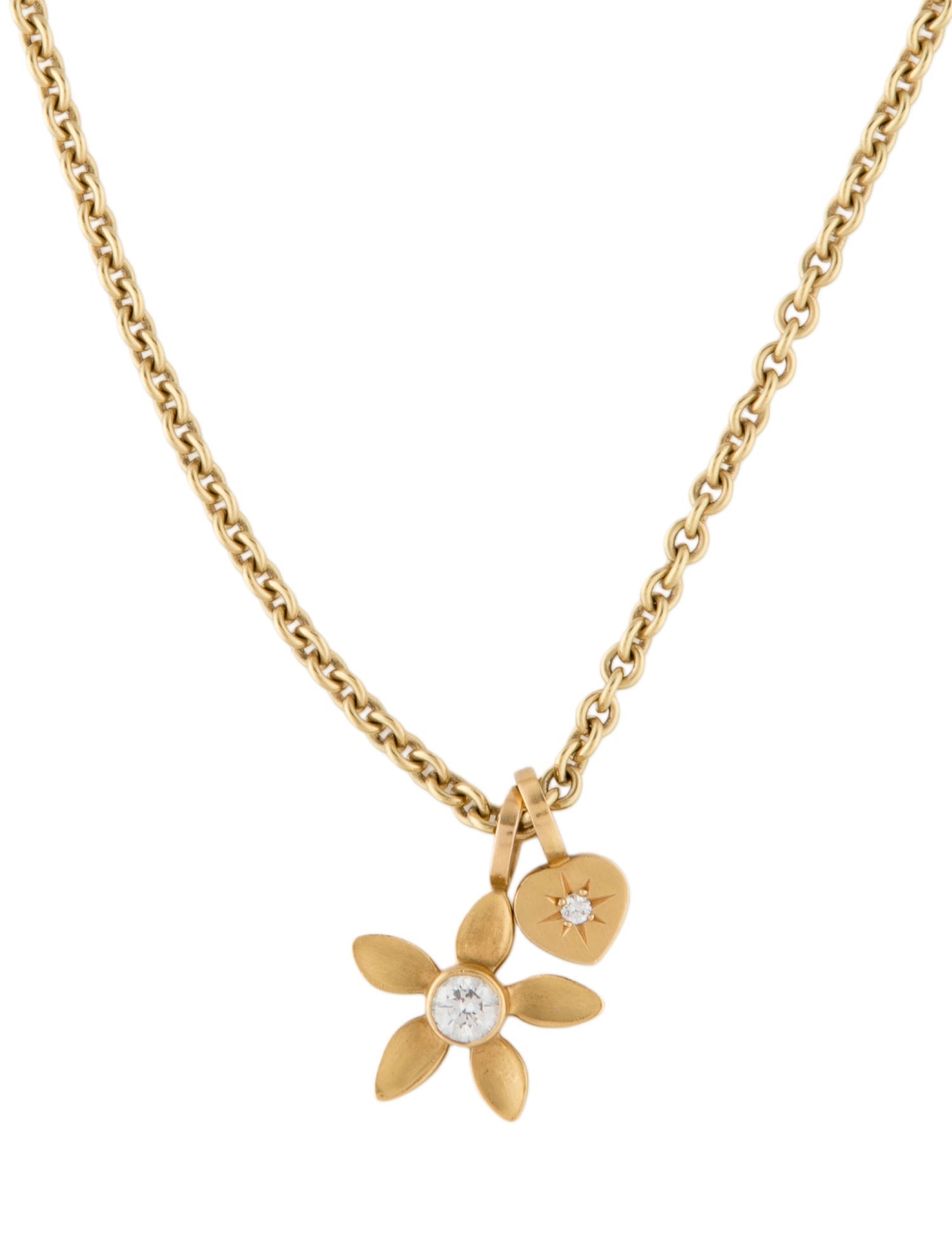 Caroline Ellen Diamond Flower & Heart Pendant Necklace