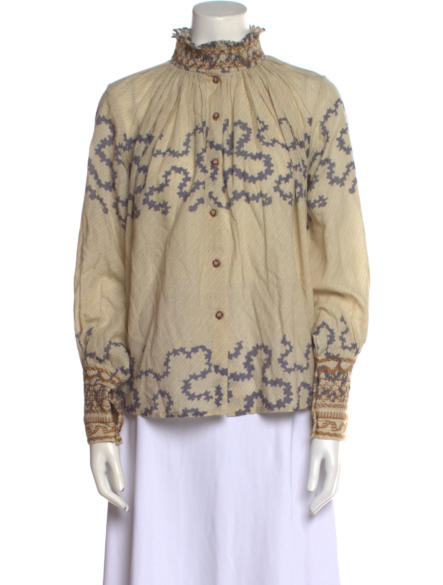 Cece Cord Printed Mock Neck Blouse