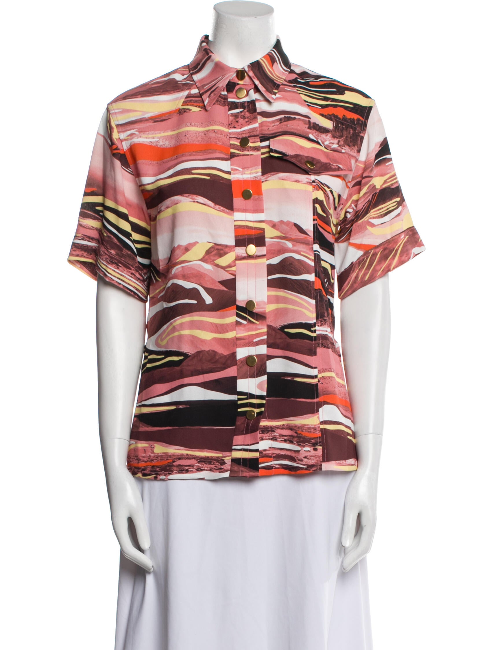 Cédric Charlier Printed Short Sleeve Button-Up Top w/ Tags