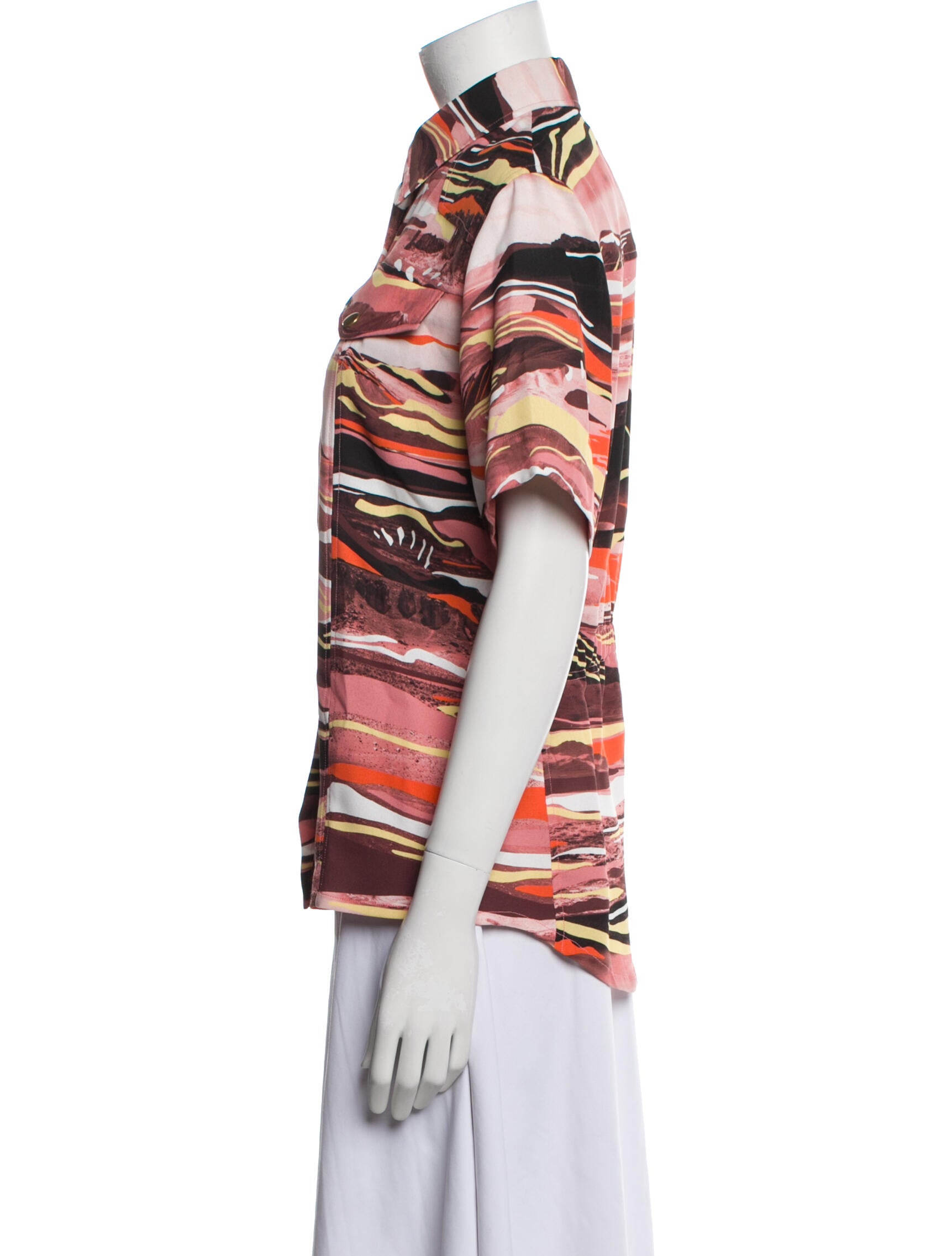Cédric Charlier Printed Short Sleeve Button-Up Top w/ Tags