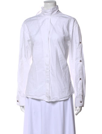 Cédric Charlier Mock Neck Long Sleeve Button-Up Top