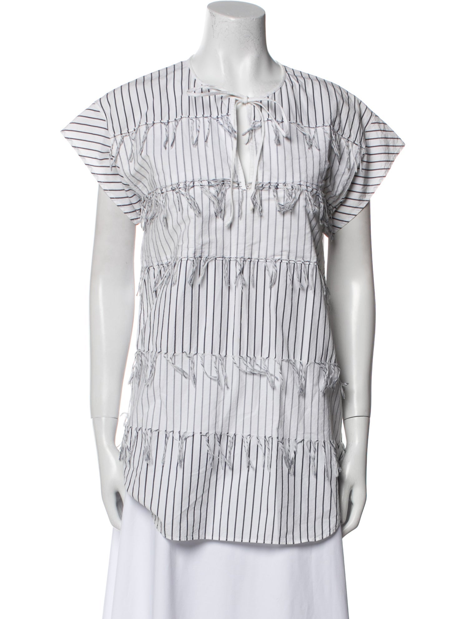Cédric Charlier Striped Tie Neck Button-Up Top