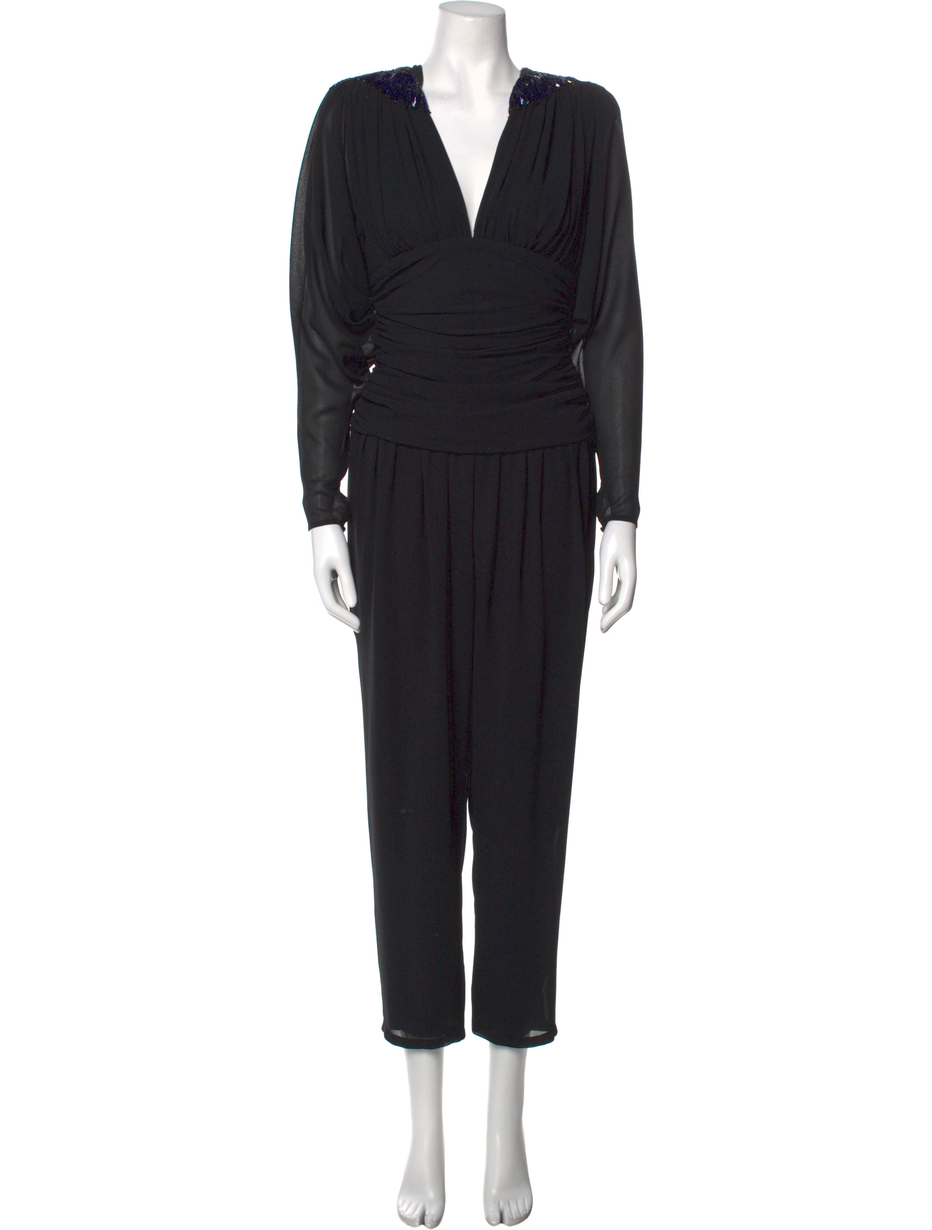 Casadei V-Neck Jumpsuit - Black, 9.25" Rise Jumpsuits and Rompers, Clothing - CEI32886 | The ...