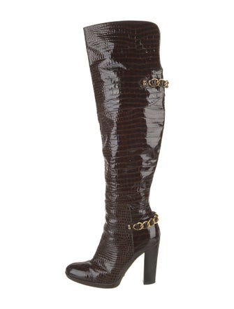 Casadei Patent Leather Chain-Link Accents Boots