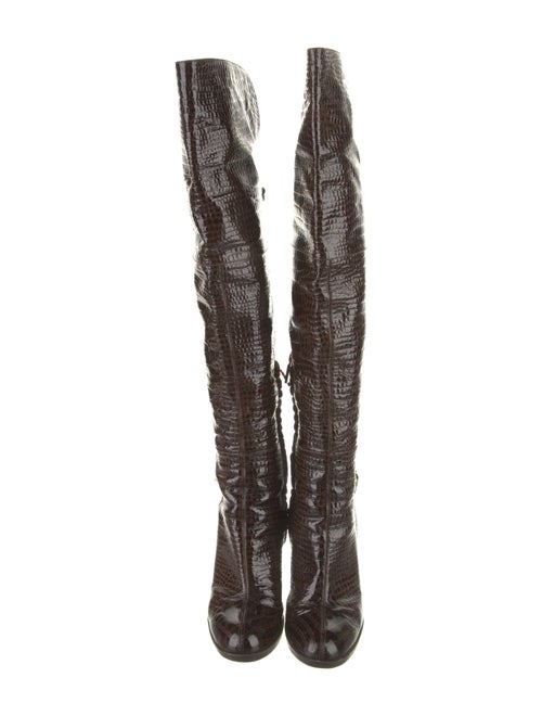 Casadei Patent Leather Chain-Link Accents Boots