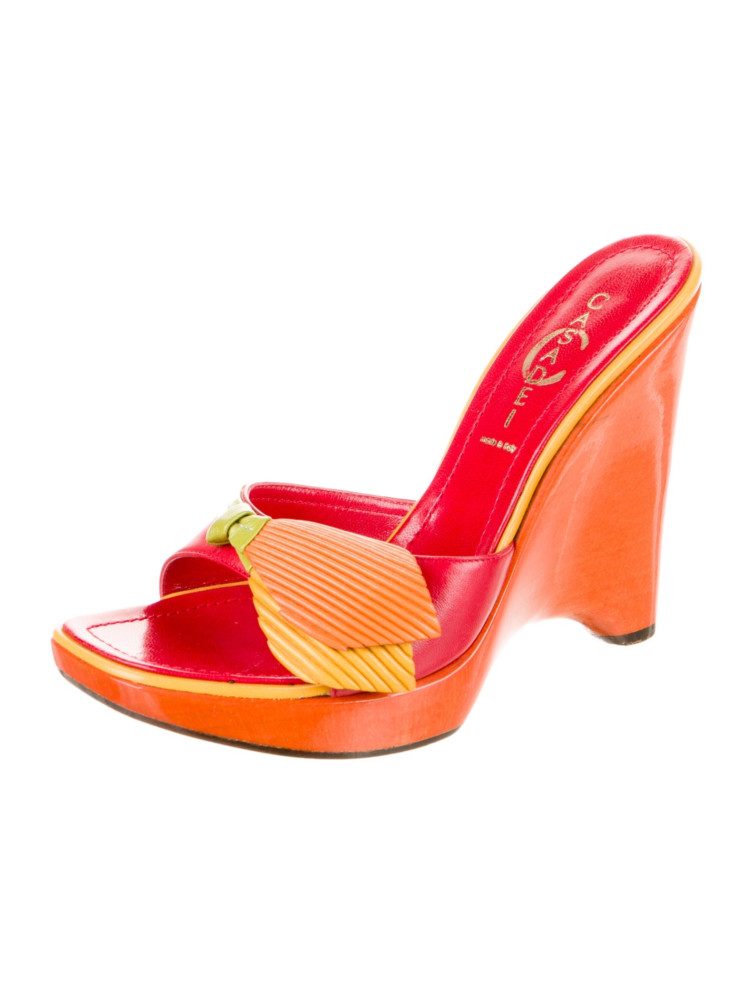 Casadei Leather Colorblock Pattern Slides