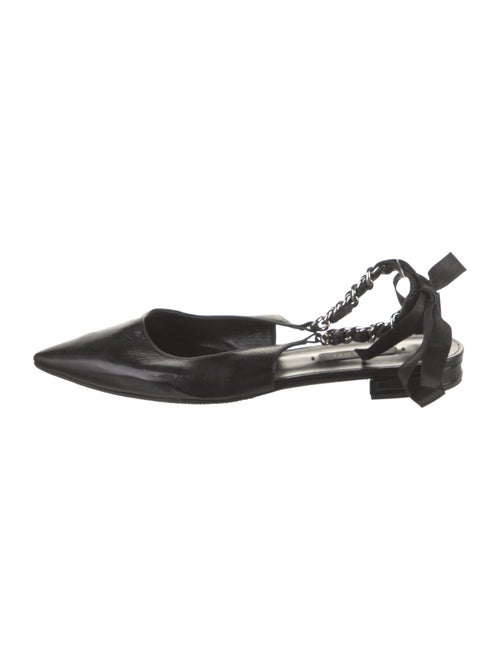 Casadei Leather Chain-Link Accents Slingback Flats