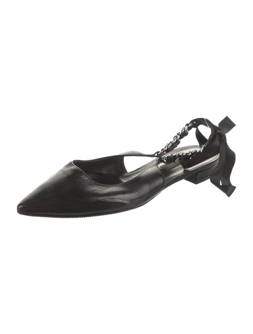 Casadei Leather Chain-Link Accents Slingback Flats
