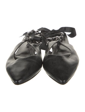 Casadei Leather Chain-Link Accents Slingback Flats