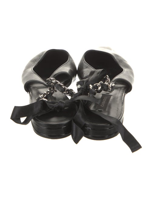 Casadei Leather Chain-Link Accents Slingback Flats