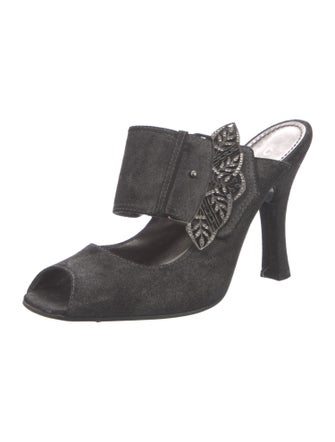 Casadei Suede Crystal Embellishments Slides