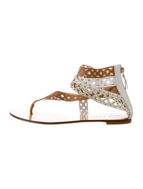Casadei Leather Lasercut Accents T-Strap Sandals