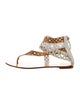 Casadei Leather Lasercut Accents T-Strap Sandals