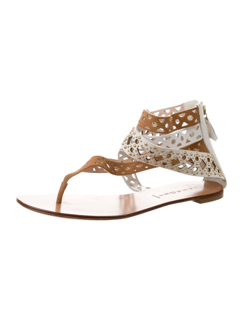 Casadei Leather Lasercut Accents T-Strap Sandals