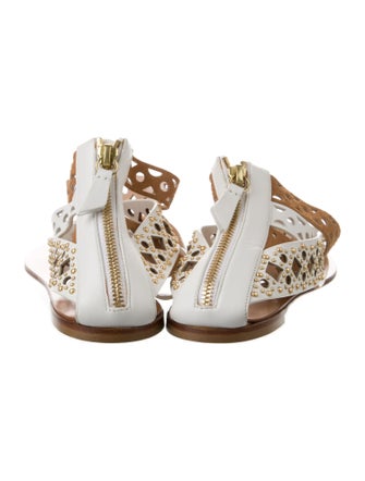 Casadei Leather Lasercut Accents T-Strap Sandals