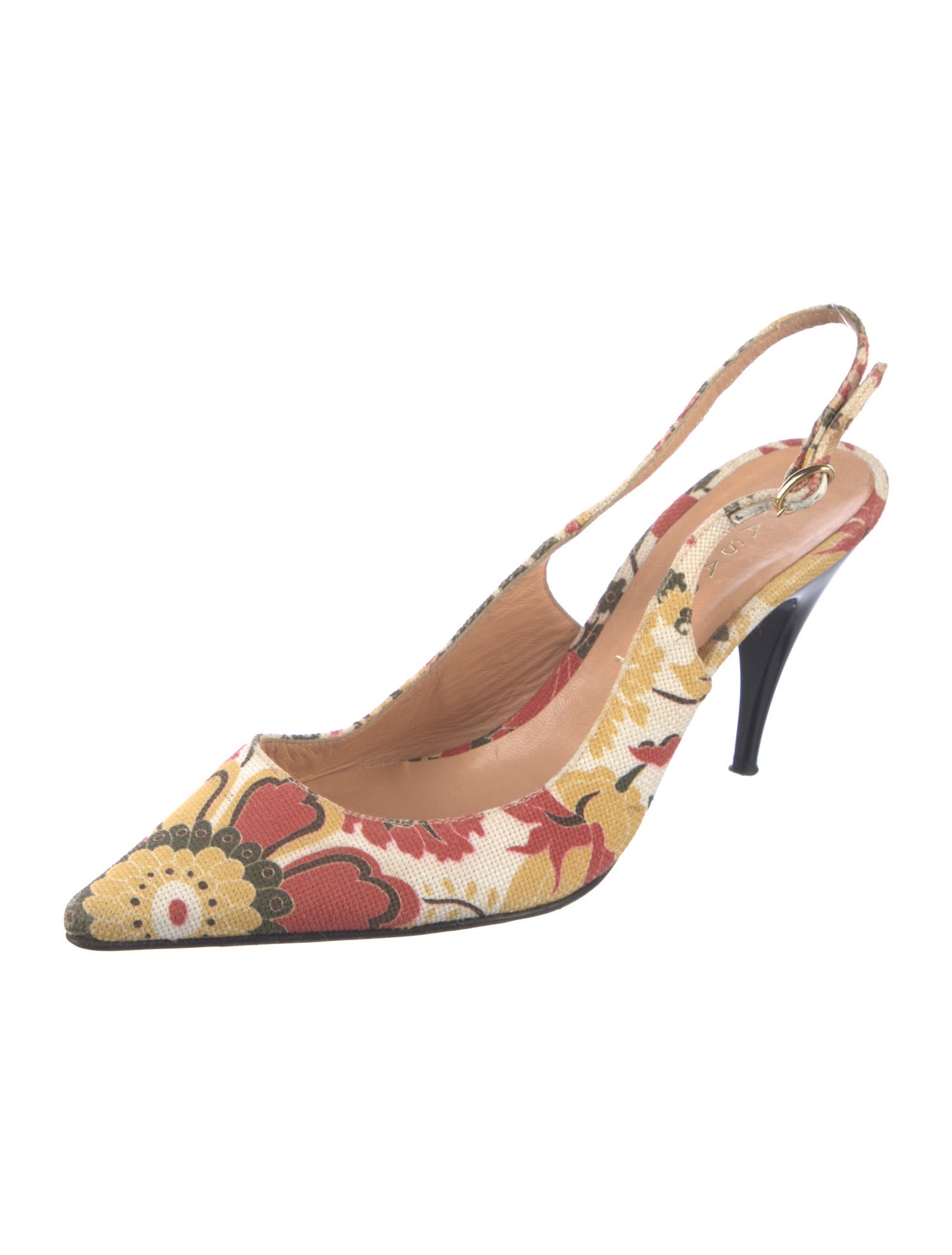Casadei Satin Floral Print Slingback Pumps