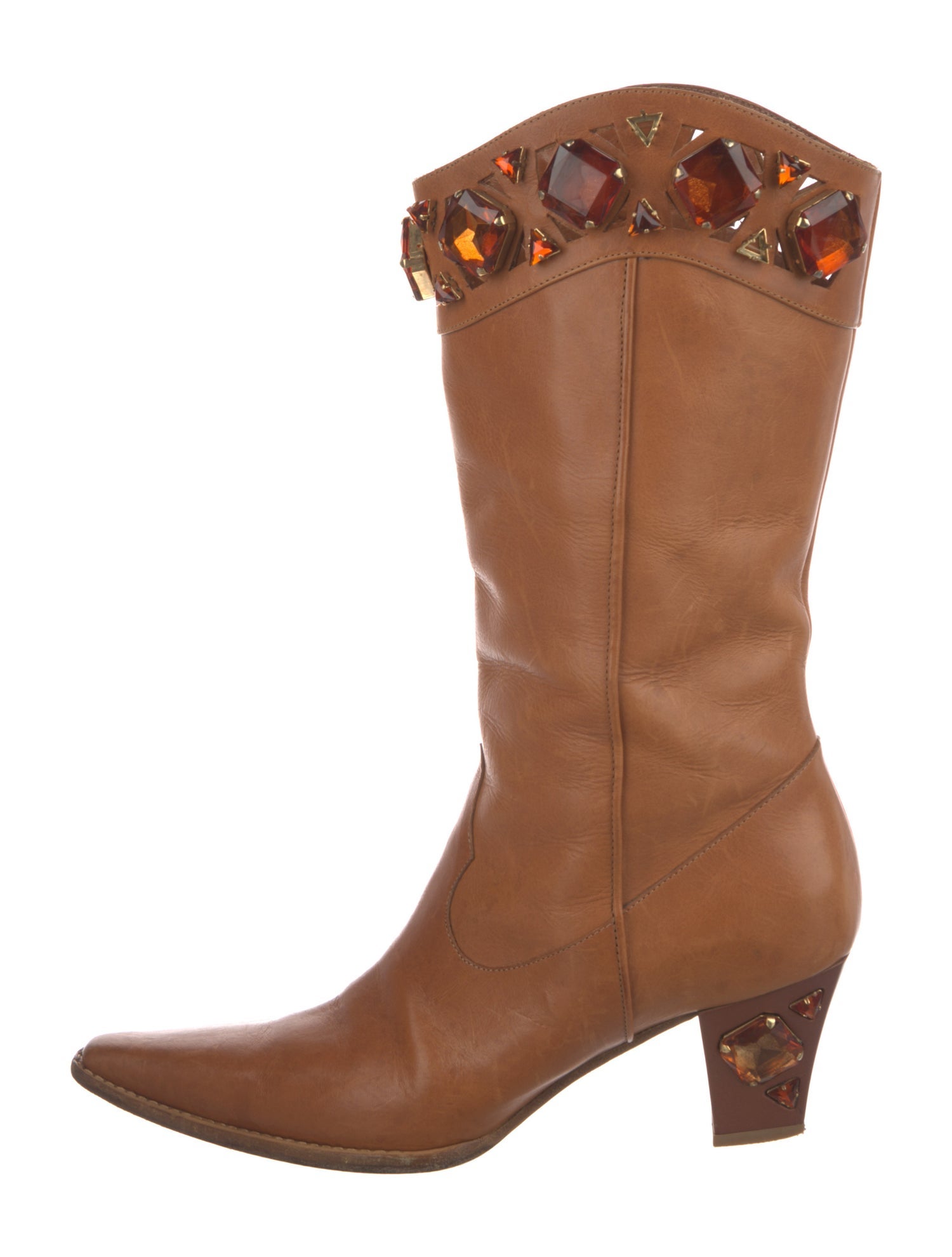 Casadei Leather Crystal Embellishments Western Boots