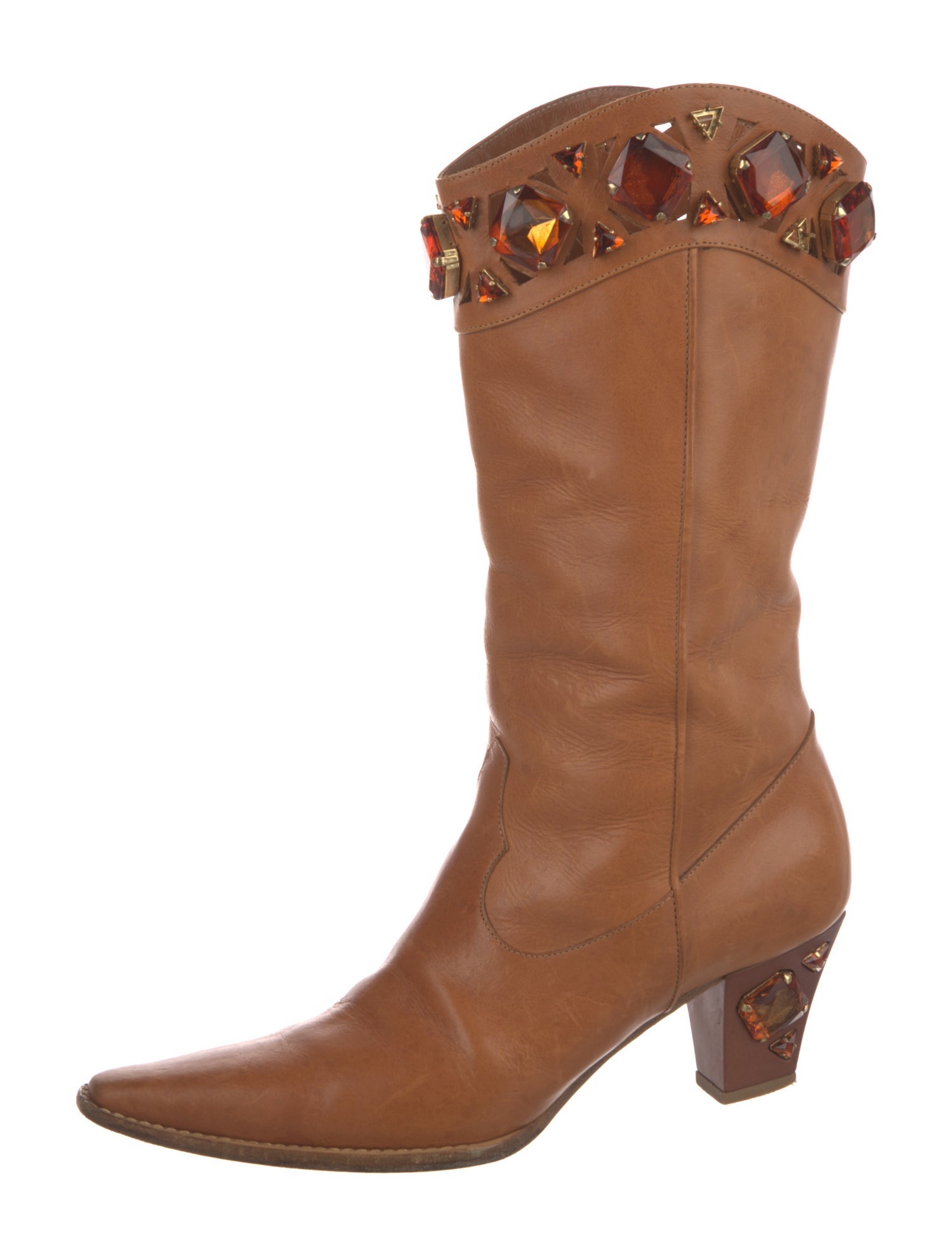 Casadei Leather Crystal Embellishments Western Boots