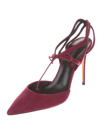 Casadei Suede Cutout Accent T-Strap Pumps