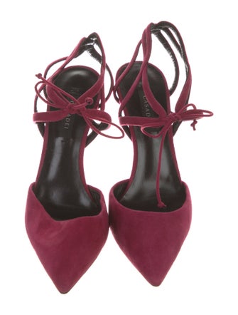 Casadei Suede Cutout Accent T-Strap Pumps